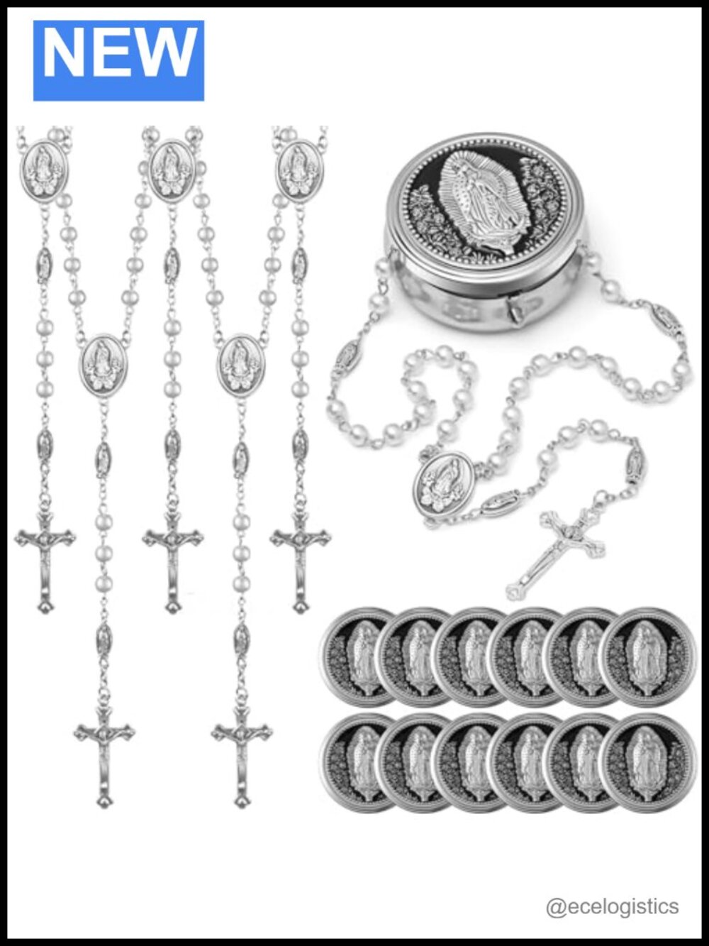 Rosary Necklace 6mm Glass Pearl Beaded Cross 20in Catholic Gift Set